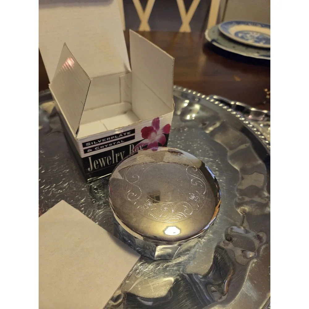 vintage silverplate and crystal trinket box,